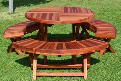 Round Wood Folding Picnic Table