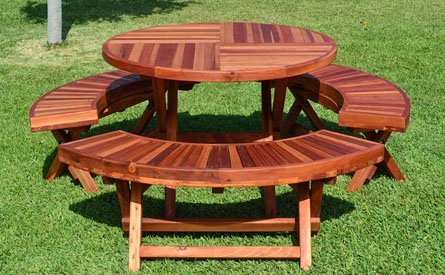 picnic table round wood folding redwood kits tables pricing options below