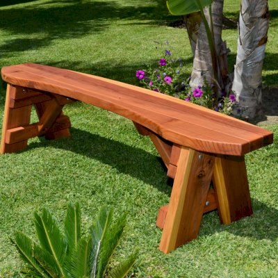 Round Wood Picnic Bench (Options: 6 ft, Redwood, No Engraving, Transparent Premium Sealant).