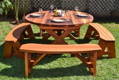 Round Wood Picnic Table with Wheels