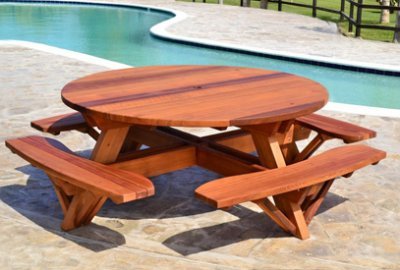 Round Wooden Picnic Tables (Attached Benches)