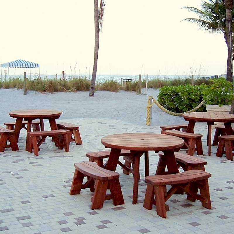 Round Wooden Picnic Table With Detached Benches