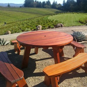 Round Wooden Picnic Table with Detached Benches