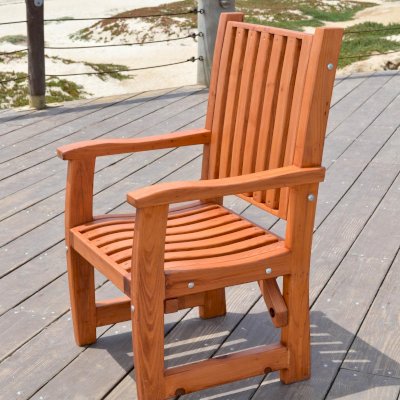 Ruth Redwood Dining Chair (Options: With Arms, Mature Redwood, No Cushion, Transparent Premium Sealant).