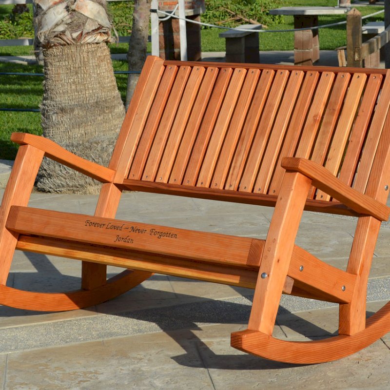 Ruth Redwood Rocking Bench (Options: Deep, Redwood, No Cushion, Custom Engraving, Transparent Premium Sealant). Ruth Redwood Rocking Bench (Options: Deep, Redwood, No Cushion, Custom Engraving, Transparent Premium Sealant).