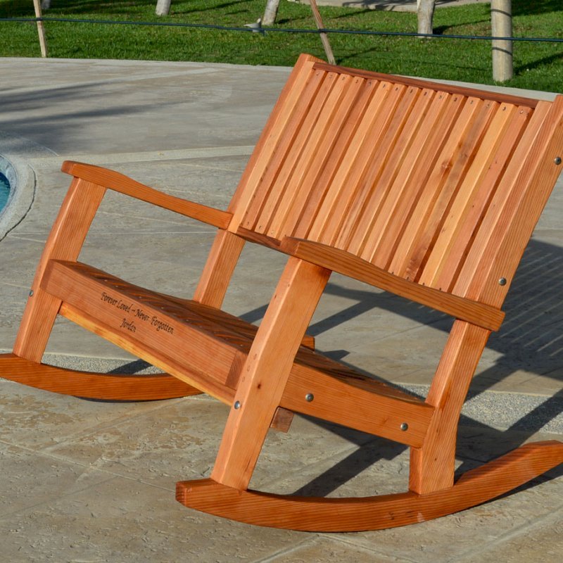Ruth Redwood Rocking Bench (Options: Deep, Redwood, No Cushion, Custom Engraving, Transparent Premium Sealant). Ruth Redwood Rocking Bench (Options: Deep, Redwood, No Cushion, Custom Engraving, Transparent Premium Sealant).