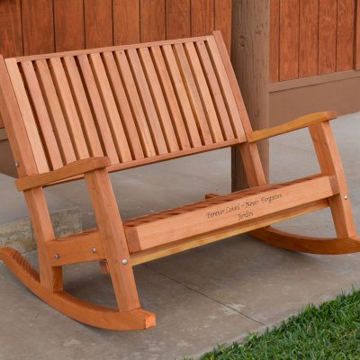 Ruth Redwood Rocking Bench (Options: Deep, Redwood, No Cushion, Custom Engraving, Transparent Premium Sealant).