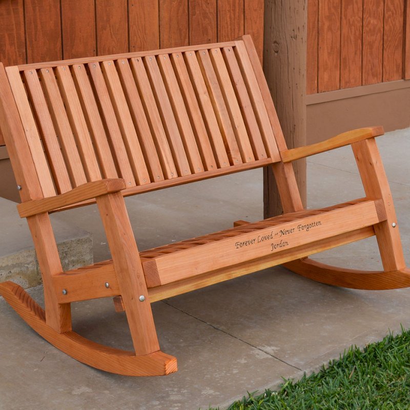 Ruth Redwood Rocking Bench (Options: Deep, Redwood, No Cushion, Custom Engraving, Transparent Premium Sealant). Ruth Redwood Rocking Bench (Options: Deep, Redwood, No Cushion, Custom Engraving, Transparent Premium Sealant).