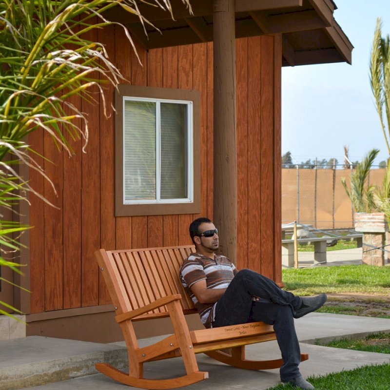 Ruth Redwood Rocking Bench (Options: Deep, Redwood, No Cushion, Custom Engraving, Transparent Premium Sealant). Ruth Redwood Rocking Bench (Options: Deep, Redwood, No Cushion, Custom Engraving, Transparent Premium Sealant).