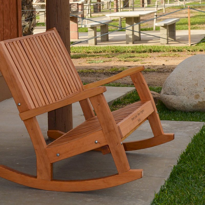 Ruth Redwood Rocking Bench (Options: Deep, Redwood, No Cushion, Custom Engraving, Transparent Premium Sealant). Ruth Redwood Rocking Bench (Options: Deep, Redwood, No Cushion, Custom Engraving, Transparent Premium Sealant).