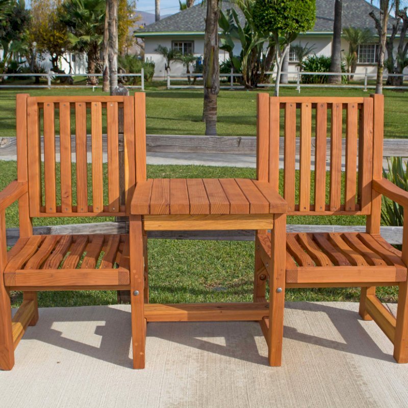 Ruth Vignette Wood Settee Joined, Redwood Outdoor Furniture