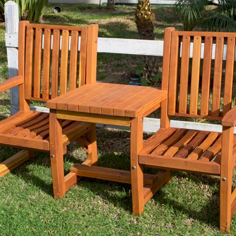 Ruth Vignette Settee (Options: Redwood, Slightly Rounded Corners, No Umbrella Hole, No Custom Cushion, Transparent Premium Sealant). Ruth Vignette Settee (Options: Redwood, Slightly Rounded Corners, No Umbrella Hole, No Custom Cushion, Transparent Premium Sealant).