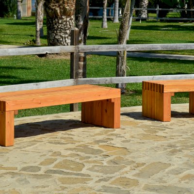 San Diego Portside Wooden Bench (Options: 5ft L-left , 2.5ft L-rigth, x 2 1/2 inches W x 17 inches H, Douglas-fir, No Engraving, Transparent Premium Sealant)