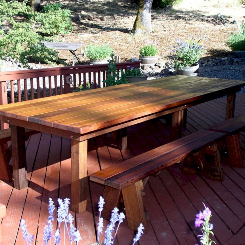 San Francisco Redwood Patio Table (Options: 12' L, 46" W Tabletop, Side Benches, Mature Redwood, Classic Forever Benches, 2 Half Length Benches Per Side, Standard Tabletop, Squared Corners, No Umbrella Hole, Transparent Premium Sealant). San Francisco Redwood Patio Table (Options: 12' L, 46" W Tabletop, Side Benches, Mature Redwood, Classic Forever Benches, 2 Half Length Benches Per Side, Standard Tabletop, Squared Corners, No Umbrella Hole, Transparent Premium Sealant).