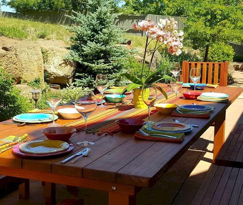 San Francisco Redwood Patio Table (Options: 10' L, 46" W Tabletop, Benches & End Armchairs, Mature Redwood, Ruth Chair Style, No Cushion, Classic Picnic Benches Style, 1 Full Length Bench Per Side, Standard Tabletop, Squared Corner (3/16-inch radius), No Umbrella Hole, Transparent Premium Sealant)). Long Beach, CA. Participant of Photo Contest 2017. San Francisco Redwood Patio Table (Options: 10' L, 46" W Tabletop, Benches & End Armchairs, Mature Redwood, Ruth Chair Style, No Cushion, Classic Picnic Benches Style, 1 Full Length Bench Per Side, Standard Tabletop, Squared Corner (3/16-inch radius), No Umbrella Hole, Transparent Premium Sealant)). Long Beach, CA. Participant of Photo Contest 2017.