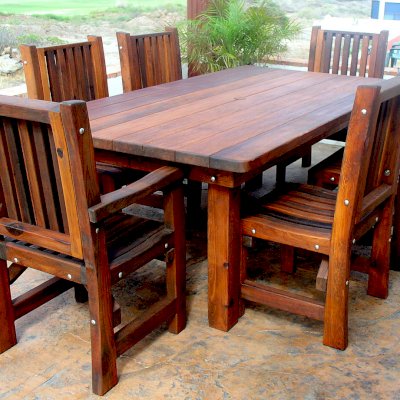 Redwood Patio Table Custom Made, Outdoor Farmhouse Dining Table With Umbrella Hole