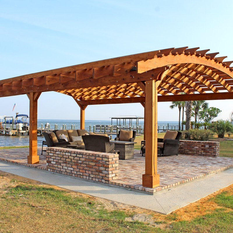 Sebastopol Pergolas (Options: 32' L x 24' Arc W, California Redwood, 6-Post Anchor Kit for Hurricane, No Ceiling Fan Base, Transparent Premium Sealant). Photo Courtesy of J. Graves of Santa Rosa Beach, Florida. Sebastopol Pergolas (Options: 32' L x 24' Arc W, California Redwood, 6-Post Anchor Kit for Hurricane, No Ceiling Fan Base, Transparent Premium Sealant). Photo Courtesy of J. Graves of Santa Rosa Beach, Florida.