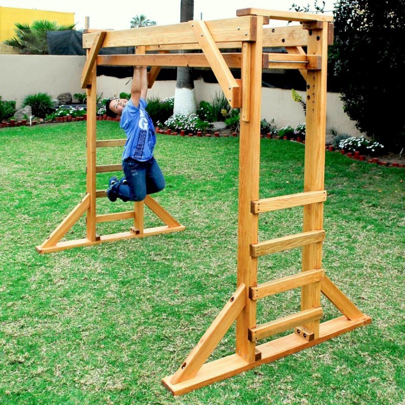 Sheldon's Monkey Bars (Options: 7 ft H, 9ft L, Douglas-fir, 1" diameter rung spaced 12" apart, Standard Step Option, Transparent Premium Sealant). Shows Original design of Monkey Bar that was discontinued in 2018 - if you prefer this old design, let us know). Sheldon's Monkey Bars (Options: 7 ft H, 9ft L, Douglas-fir, 1" diameter rung spaced 12" apart, Standard Step Option, Transparent Premium Sealant). Shows Original design of Monkey Bar that was discontinued in 2018 - if you prefer this old design, let us know).