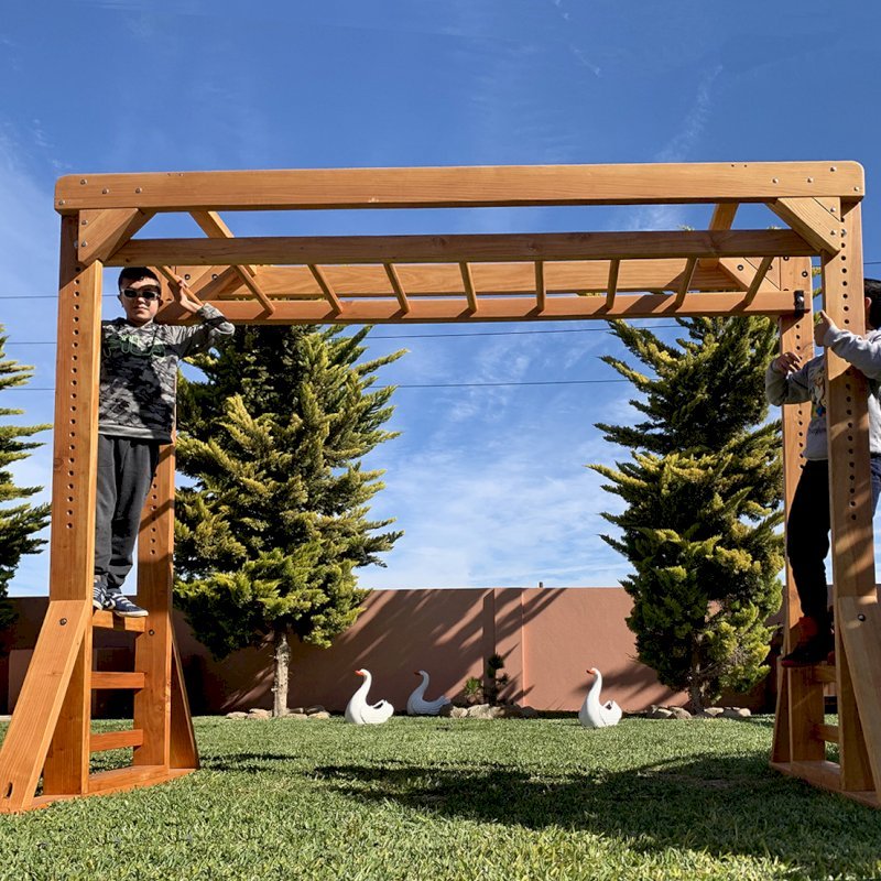 Sheldon's Monkey Bars (Options: 8 ft H, 9 ft L, Douglas-fir, Standard Step Option, Transparent Premium Sealant). Sheldon's Monkey Bars (Options: 8 ft H, 9 ft L, Douglas-fir, Standard Step Option, Transparent Premium Sealant).