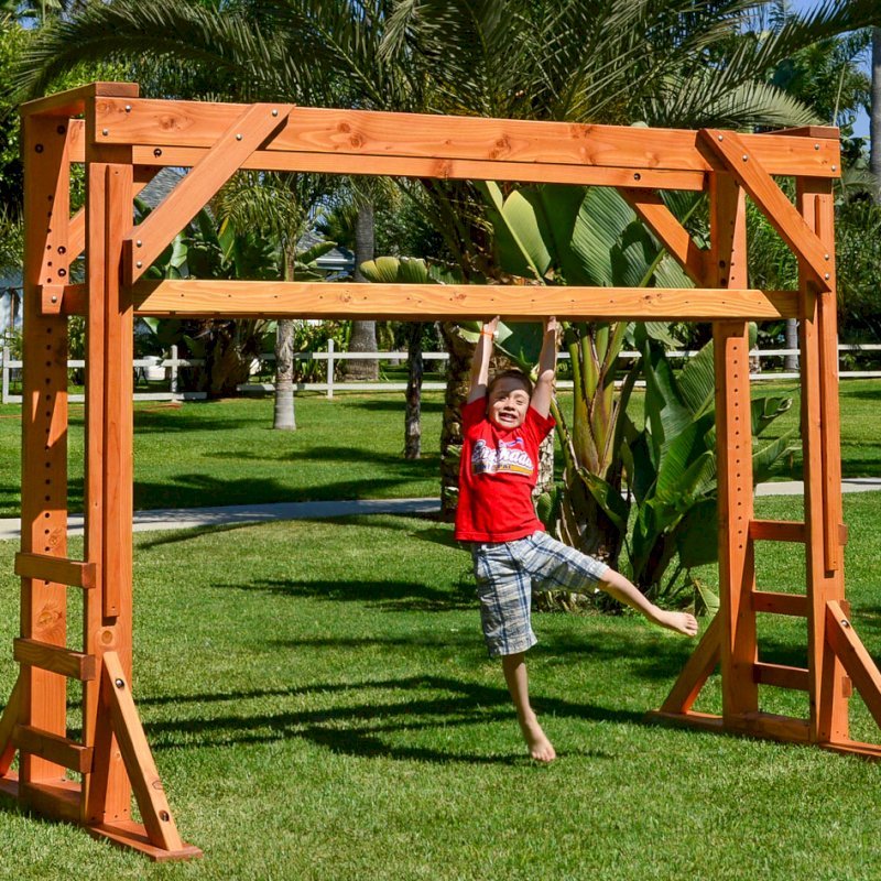 Sheldon's Monkey Bars (Options: 7ft H, 9ft L, Douglas-fir, 3/4-inch Diameter Rungs Spaced 6 inches Apart, Standard Step Option, Transparent Premium Sealant). Only 3 ladder steps by custom request. Height of the monkey bars is adjustable to fit kits of all ages! Shows Original design of Monkey Bar that was discontinued in 2018 - if you prefer this old design, let us know). Sheldon's Monkey Bars (Options: 7ft H, 9ft L, Douglas-fir, 3/4-inch Diameter Rungs Spaced 6 inches Apart, Standard Step Option, Transparent Premium Sealant). Only 3 ladder steps by custom request. Height of the monkey bars is adjustable to fit kits of all ages! Shows Original design of Monkey Bar that was discontinued in 2018 - if you prefer this old design, let us know).