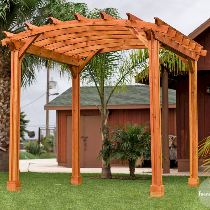 Small Arched Open Sky Pergolas (Options: 10' L x 10' W, No Privacy Panels, Douglas-Fir, No Rain Guard, 9 ft Post Height, No Electrical Wiring Trim, Vertical Decorative Trim, 4-post anchor kit for stone, brick or concrete (with anchor bolts), No Curtain Rods, No Retractable Shade Canopy, Transparent Premium Sealant). Small Arched Open Sky Pergolas (Options: 10' L x 10' W, No Privacy Panels, Douglas-Fir, No Rain Guard, 9 ft Post Height, No Electrical Wiring Trim, Vertical Decorative Trim, 4-post anchor kit for stone, brick or concrete (with anchor bolts), No Curtain Rods, No Retractable Shade Canopy, Transparent Premium Sealant).