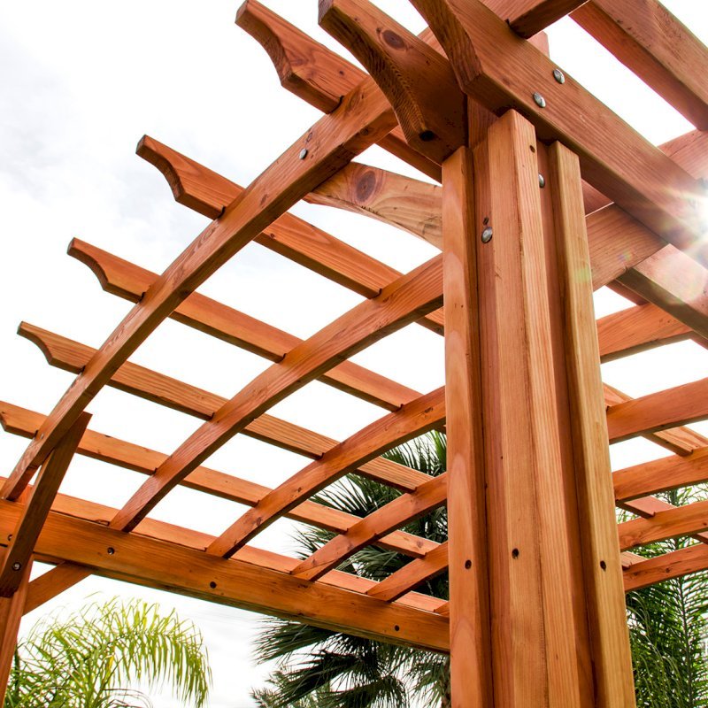 Small Arched Open Sky Pergolas (Options: 10' L x 10' W, No Privacy Panels, Douglas-Fir, No Rain Guard, 9 ft Post Height, No Electrical Wiring Trim, Vertical Decorative Trim, 4-post anchor kit for stone, brick or concrete (with anchor bolts), No Curtain Rods, No Retractable Shade Canopy, Transparent Premium Sealant). Small Arched Open Sky Pergolas (Options: 10' L x 10' W, No Privacy Panels, Douglas-Fir, No Rain Guard, 9 ft Post Height, No Electrical Wiring Trim, Vertical Decorative Trim, 4-post anchor kit for stone, brick or concrete (with anchor bolts), No Curtain Rods, No Retractable Shade Canopy, Transparent Premium Sealant).