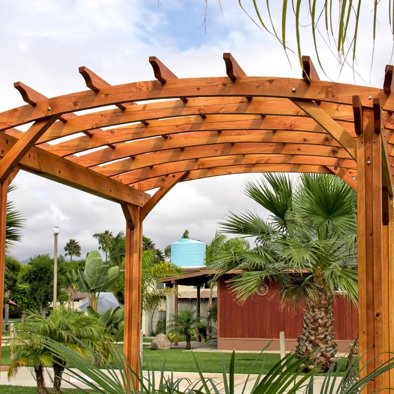 Small Arched Open Sky Pergolas (Options: 10' L x 10' W, No Privacy Panels, Douglas-Fir, No Rain Guard, 9 ft Post Height, No Electrical Wiring Trim, Vertical Decorative Trim, 4-post anchor kit for stone, brick or concrete (with anchor bolts), No Curtain Rods, No Retractable Shade Canopy, Transparent Premium Sealant). Small Arched Open Sky Pergolas (Options: 10' L x 10' W, No Privacy Panels, Douglas-Fir, No Rain Guard, 9 ft Post Height, No Electrical Wiring Trim, Vertical Decorative Trim, 4-post anchor kit for stone, brick or concrete (with anchor bolts), No Curtain Rods, No Retractable Shade Canopy, Transparent Premium Sealant).