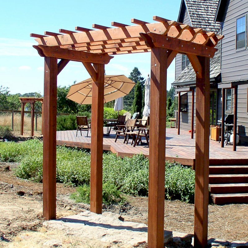 Small Pergola (Options: 8' x 6', Garden Type, Extra Thick Timbers, Mature Redwood, Open Roof with Slats at 12", Rafters at 18", Widthwise Roof Support Timbers, 9 ft Post Height, 4-Post Anchor Kit for Stone, No Ceiling Fan Base, No Privacy Panels, No Curtain Rods, Transparent Premium Sealant). Small Pergola (Options: 8' x 6', Garden Type, Extra Thick Timbers, Mature Redwood, Open Roof with Slats at 12", Rafters at 18", Widthwise Roof Support Timbers, 9 ft Post Height, 4-Post Anchor Kit for Stone, No Ceiling Fan Base, No Privacy Panels, No Curtain Rods, Transparent Premium Sealant).