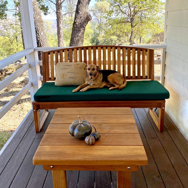 Square Side Table (Options: 30" Size, California Redwood, Slightly Rounded Corners, 18" H, Transparent Premium Sealant). Photo also shows 1 Moonlight Bench. Photo Courtesy of M. Colbruno of Oakland, California. Square Side Table (Options: 30" Size, California Redwood, Slightly Rounded Corners, 18" H, Transparent Premium Sealant). Photo also shows 1 Moonlight Bench. Photo Courtesy of M. Colbruno of Oakland, California.