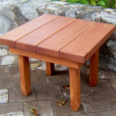 Square Side Table (Options: 24" Size, Mature Redwood, Squared Corners, 18" H, Transparent Premium Sealant).