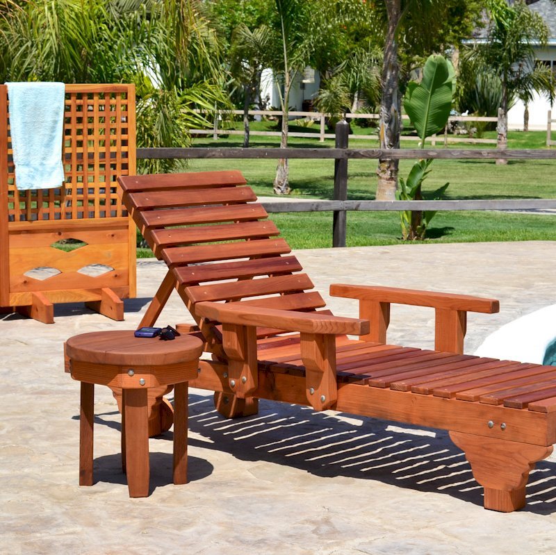 Sol Redwood Patio Lounger (Options: Single, Extra Large 78", Mature Redwood, Add Armrests, 13"H, Include Wooden Wheels, Transparent Premium Sealant). Photo also shows: The Poolside Privacy Panel Sol Redwood Patio Lounger (Options: Single, Extra Large 78", Mature Redwood, Add Armrests, 13"H, Include Wooden Wheels, Transparent Premium Sealant). Photo also shows: The Poolside Privacy Panel