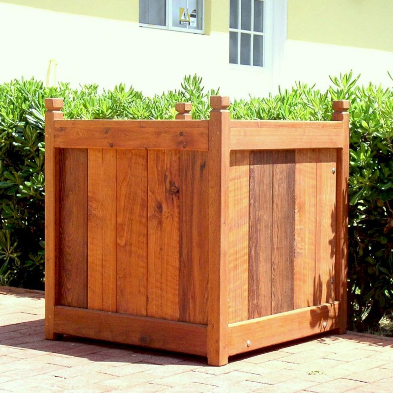 Sonoma Finial Planter (Options: 36" L, 36" W x 36" H, Mature Redwood, Square Finials, Feet, No Trellis, No Growing Vegetables, Transparent Premium Sealant). Sonoma Finial Planter (Options: 36" L, 36" W x 36" H, Mature Redwood, Square Finials, Feet, No Trellis, No Growing Vegetables, Transparent Premium Sealant).