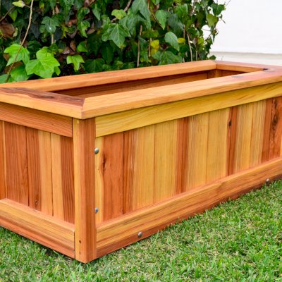Sonoma Planters (Options: 48" L, 24" W x 24" H, California Redwood, Add Seating Ledge, No Feet, No Trellis, Interior and Exterior of Box with Sealant (No Growing Vegetables), Transparent Premium Sealant).