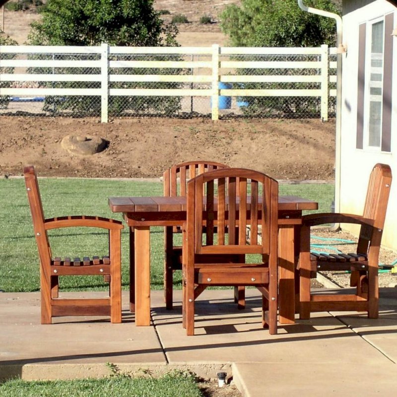 Square Patio Table (Options: 4.5', 4 Chairs, Mature Redwood, Luna Style Chairs, Armchairs Only, No Cushions, Standard tabletop option, Slightly Rounded corners, No Umbrella Hole, Transparent Premium Sealant). Square Patio Table (Options: 4.5', 4 Chairs, Mature Redwood, Luna Style Chairs, Armchairs Only, No Cushions, Standard tabletop option, Slightly Rounded corners, No Umbrella Hole, Transparent Premium Sealant).