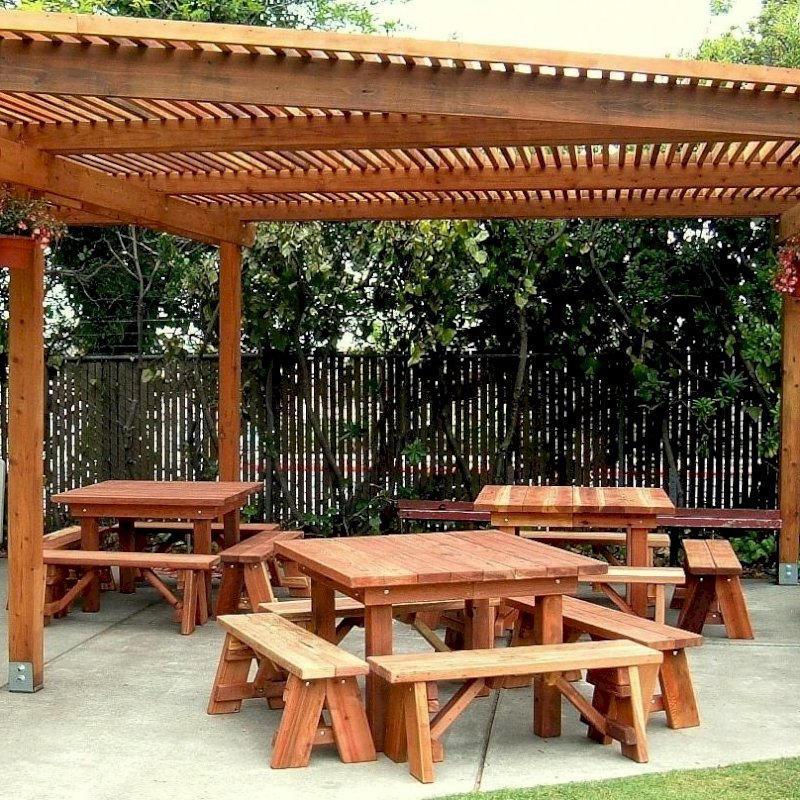 Comparing Wood Grades: Square Patio Tables (Options: 4', Side Benches, Left: Mature Redwood, Center & Right: Redwood, Standard Tabletop, Squared Corners, No Umbrella Hole, Transparent Premium Sealant). Comparing Wood Grades: Square Patio Tables (Options: 4', Side Benches, Left: Mature Redwood, Center & Right: Redwood, Standard Tabletop, Squared Corners, No Umbrella Hole, Transparent Premium Sealant).
