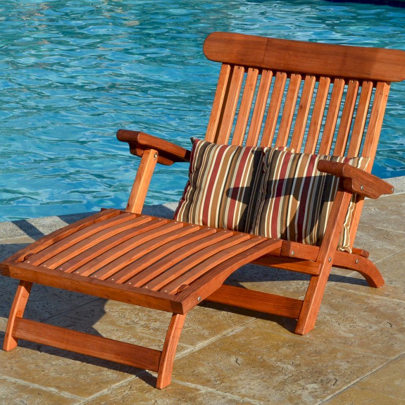 Steamer Wood Chaise Lounger (Options: Honeymoon, Mature Redwood, All-Weather Throw Pillows, No Wheels, Transparent Premium Sealant). Steamer Wood Chaise Lounger (Options: Honeymoon, Mature Redwood, All-Weather Throw Pillows, No Wheels, Transparent Premium Sealant).