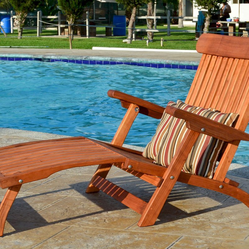 Steamer Wood Chaise Lounger (Options: Honeymoon, Mature Redwood, All-Weather Throw Pillows, No Wheels, Transparent Premium Sealant). Steamer Wood Chaise Lounger (Options: Honeymoon, Mature Redwood, All-Weather Throw Pillows, No Wheels, Transparent Premium Sealant).