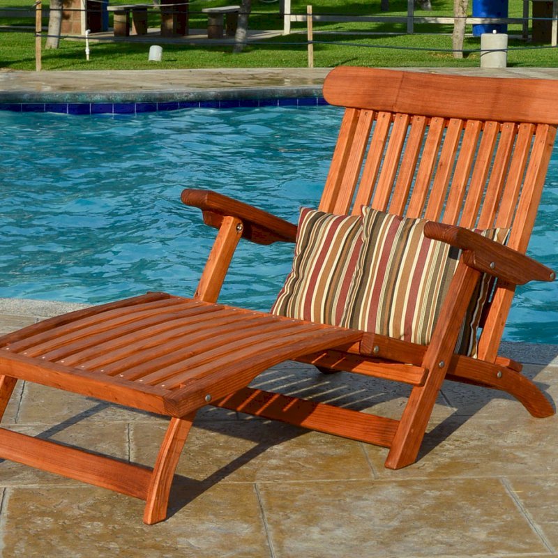 Steamer Wood Chaise Lounger (Options: Honeymoon, Mature Redwood, All-Weather Throw Pillows, No Wheels, Transparent Premium Sealant). Steamer Wood Chaise Lounger (Options: Honeymoon, Mature Redwood, All-Weather Throw Pillows, No Wheels, Transparent Premium Sealant).