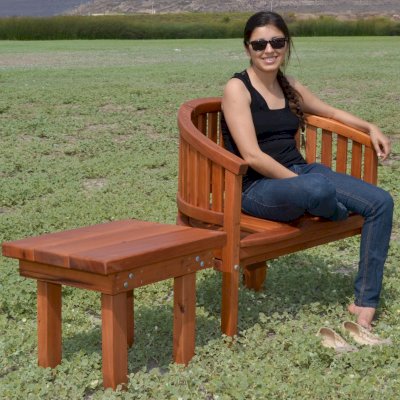 Sturdy Rectangular Wood Side Table (Options: 24" x 18" Mature Redwood, Transparent Premium Sealant). Photo Also Shows a Jane's Key West Semi-Circle Chair.