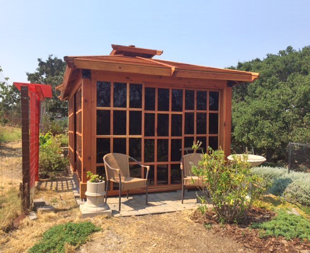 Sun Gazebo with Sliding Doors (Options: 16' L, 10' W, California Redwood, No Skylight, No Flooring, Transparent Premium Sealant). Photo Courtesy of M. Tonti of Salinas, CA. Sun Gazebo with Sliding Doors (Options: 16' L, 10' W, California Redwood, No Skylight, No Flooring, Transparent Premium Sealant). Photo Courtesy of M. Tonti of Salinas, CA.