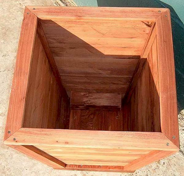 Tapered Planter (Options: 12" Square Base x 18" Square Top x 16.5"H, Mature Redwood, Standard Base, Seal interior and exterior of box, Transparent Premium Sealant). Tapered Planter (Options: 12" Square Base x 18" Square Top x 16.5"H, Mature Redwood, Standard Base, Seal interior and exterior of box, Transparent Premium Sealant).