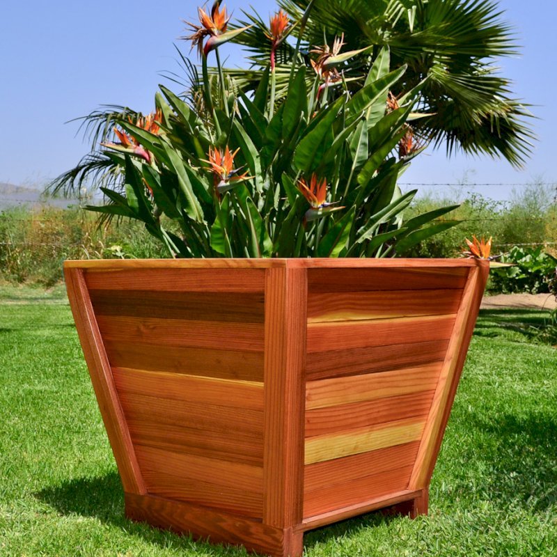 Tapered Planters (Options: 15" Square Base x 21" Square Top x 18"H, Redwood, 3/4-inch feet, Interior and Exterior of Box with Sealant (No Growing Vegetables), Transparent Premium Sealant).today Tapered Planters (Options: 15" Square Base x 21" Square Top x 18"H, Redwood, 3/4-inch feet, Interior and Exterior of Box with Sealant (No Growing Vegetables), Transparent Premium Sealant).today