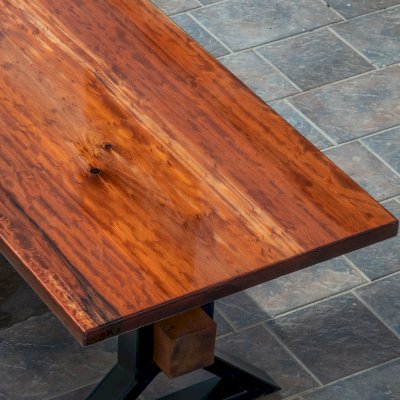 The Ancient Redwood Epoxy Finish Slab Table (Options: 11' L, 34" W, 2" Tabletop Thickness, Standard Steel Legs).