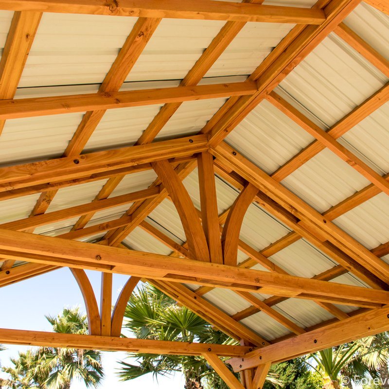 The Breezy Small Pavilion (Options: 14' L x 12' W, Douglas-fir, 4-Post Kit for Gale-Wind, No Ceiling Fan Base, Vertical Decorative Trims, Transparent Premium Sealant). The Breezy Small Pavilion (Options: 14' L x 12' W, Douglas-fir, 4-Post Kit for Gale-Wind, No Ceiling Fan Base, Vertical Decorative Trims, Transparent Premium Sealant).