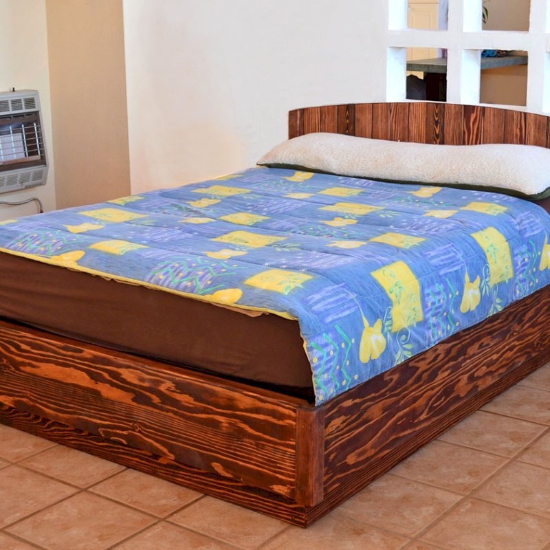 The Chest Bed (Options: Queen Size, Douglas-fir, Halfmoon Headboard, 1 Set of Drawers on West Side of Bed, Coffee-Stain Premium Sealant). The Chest Bed (Options: Queen Size, Douglas-fir, Halfmoon Headboard, 1 Set of Drawers on West Side of Bed, Coffee-Stain Premium Sealant).