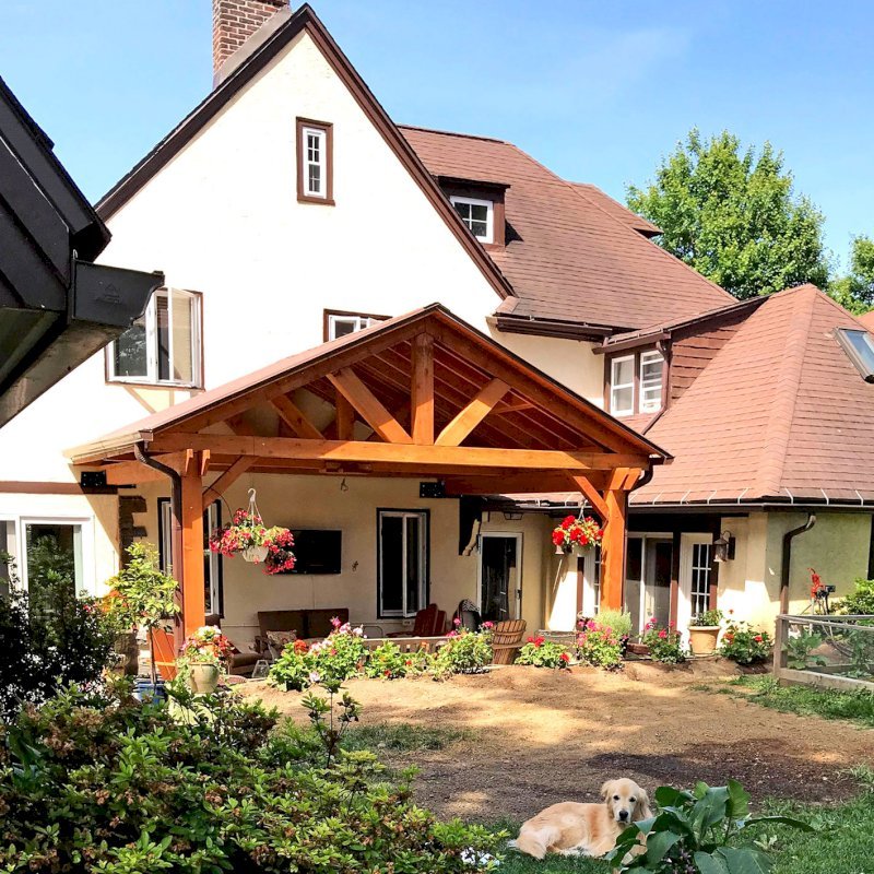 The Del Norte Porch Pavilion (Options: 17' L x 18' W, Douglas-fir, 2-Post Kit for Gale-Wind, 1 Ceiling Fan Base, 1 Electrical Wiring Trim Kit, No Post Decorative Trims, Transparent Premium Sealant). The Del Norte Porch Pavilion (Options: 17' L x 18' W, Douglas-fir, 2-Post Kit for Gale-Wind, 1 Ceiling Fan Base, 1 Electrical Wiring Trim Kit, No Post Decorative Trims, Transparent Premium Sealant).