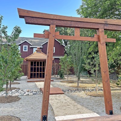 Forever Redwood Torii Gate (Options: Mature Redwood, Custom High Wind Anchors, Zinc Bolts, Transparent Premium Sealant).