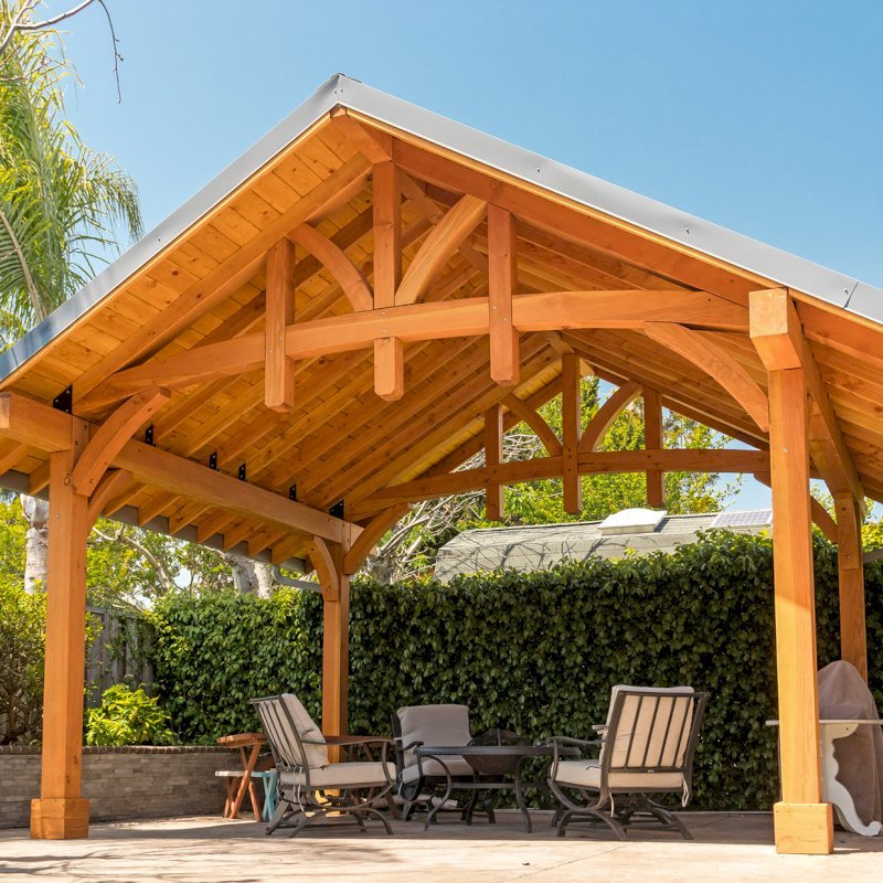 Custom Granada Pavilion (Options: 18 ft L x 20 ft W, Douglas-fir, 4-Post Anchor Kit for High Wind, Custom End Cuts, Transparent Premium Sealant). Photo Courtesy of J. Woodwin of Fremont, CA. Custom Granada Pavilion (Options: 18 ft L x 20 ft W, Douglas-fir, 4-Post Anchor Kit for High Wind, Custom End Cuts, Transparent Premium Sealant). Photo Courtesy of J. Woodwin of Fremont, CA.