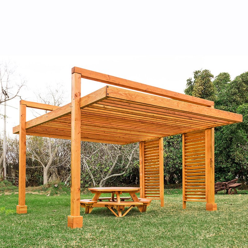 The L.A. Modern Pergola (options: 16' L, 14' W, Douglas-fir, No Rain Guard, 10 ft Post Height, No Electrical Wiring Trim, 4 Post Anchor Kit for Gale-Wind, No Ceiling Fan Base, No Retractable Shade Canopy, Transparent Premium Sealant). The L.A. Modern Pergola (options: 16' L, 14' W, Douglas-fir, No Rain Guard, 10 ft Post Height, No Electrical Wiring Trim, 4 Post Anchor Kit for Gale-Wind, No Ceiling Fan Base, No Retractable Shade Canopy, Transparent Premium Sealant).