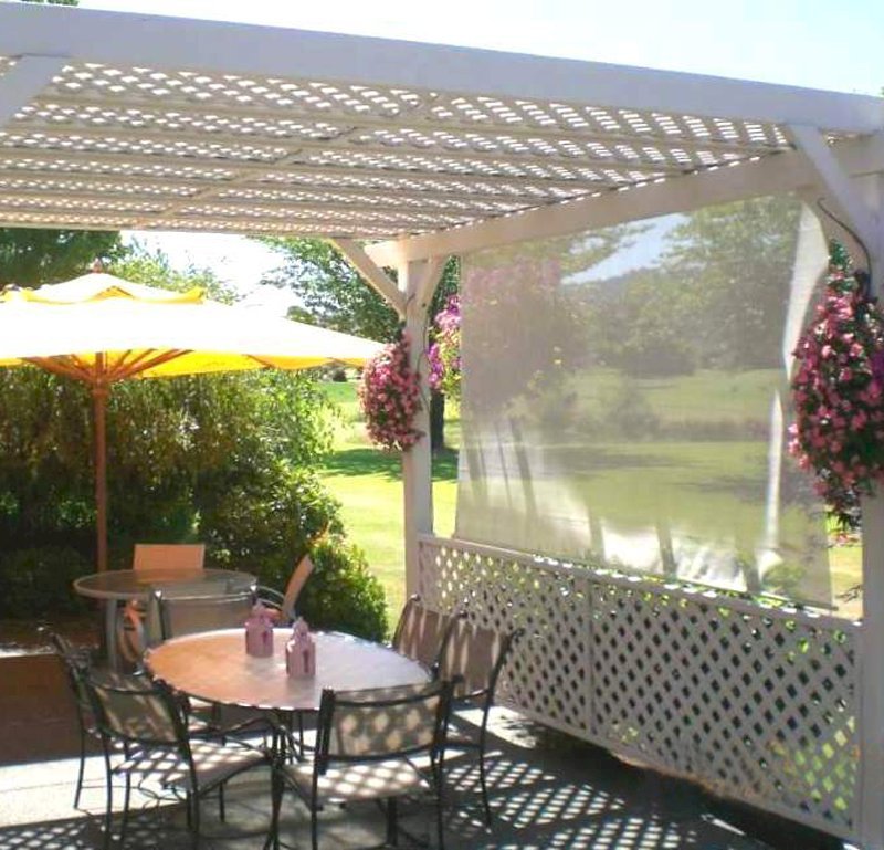 The Lattice Pergola Kit (Options:14' x 16', Douglas-fir, No Electrical Wiring Trim, Lattice Roof, Lengthwise Roof Support, 4-Post Anchor Kit for Stone, No Ceiling Fan Base, 1 Privacy Panel, No Curtain Rods, 9' Post Height, Off-White Oil-Based Primer). Custom sail clothe made with Sunbrella fabric. Custom request: no roof slats included. The Lattice Pergola Kit (Options:14' x 16', Douglas-fir, No Electrical Wiring Trim, Lattice Roof, Lengthwise Roof Support, 4-Post Anchor Kit for Stone, No Ceiling Fan Base, 1 Privacy Panel, No Curtain Rods, 9' Post Height, Off-White Oil-Based Primer). Custom sail clothe made with Sunbrella fabric. Custom request: no roof slats included.